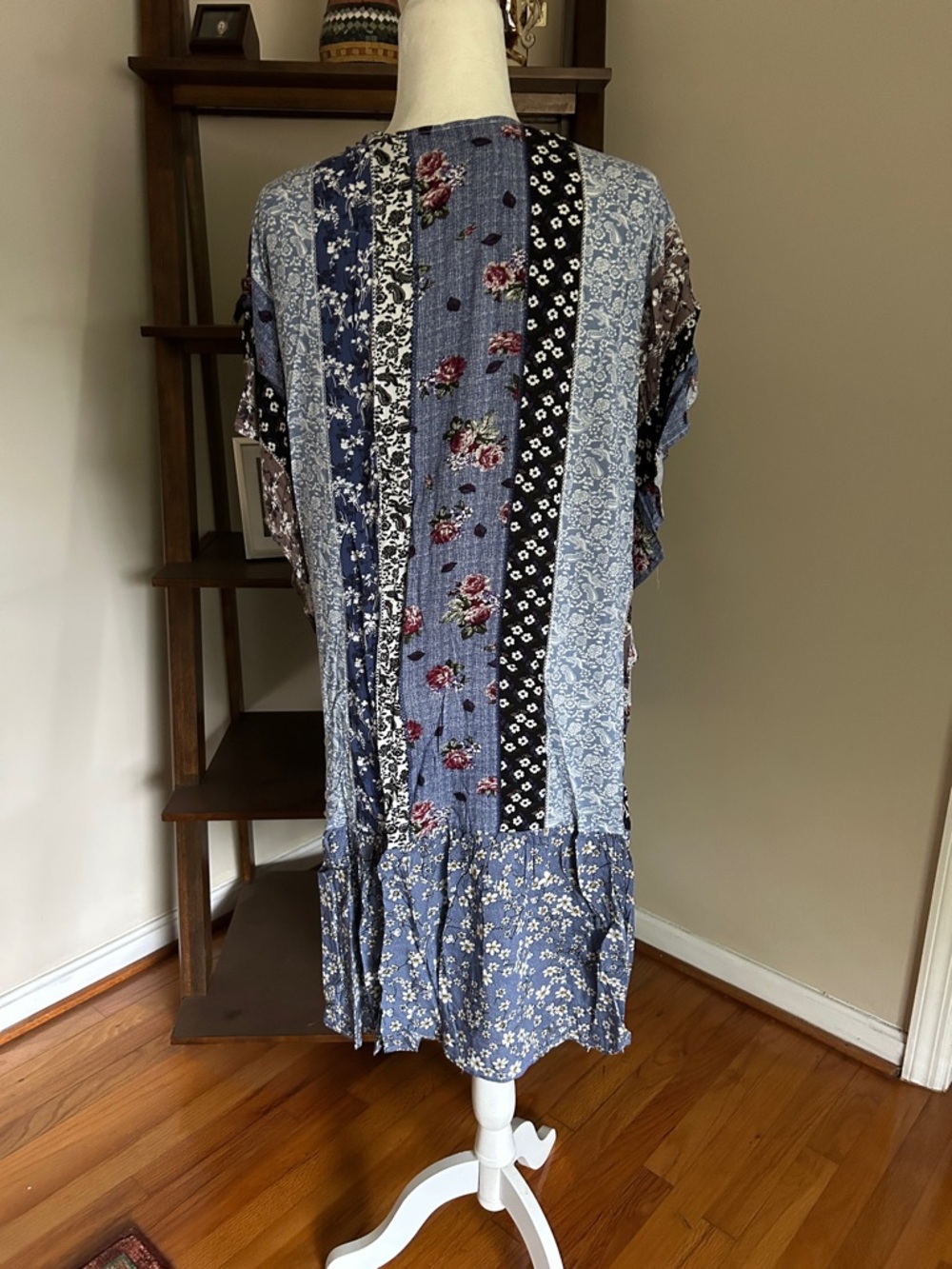 Easel Blue Multi-Pattern Open Front Kimono - Picture 2 of 4